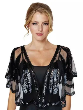 1920s Gatsby Sparkle Bolero Women's Wrap Shawls Vintage Sleeveless Sequins Wraps With Paillette For Party Wedding Guest Spring Summer Fall
