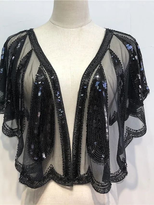 1920s Gatsby Sparkle Bolero Women's Wrap Shawls Vintage Sleeveless Sequins Wraps With Paillette For Party Wedding Guest Spring Summer Fall