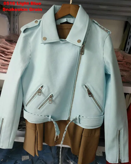 2018 New Autumn Winter Women Motorcycle Faux Leather Jackets Lady Biker PU Zipper Snakeskin Grain Outerwear Coat with Belt Hot