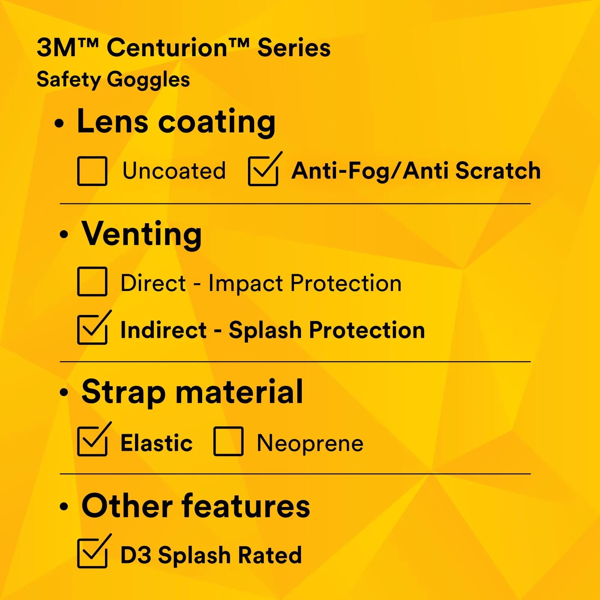 3M Centurion Safety Splash Goggle 454AF