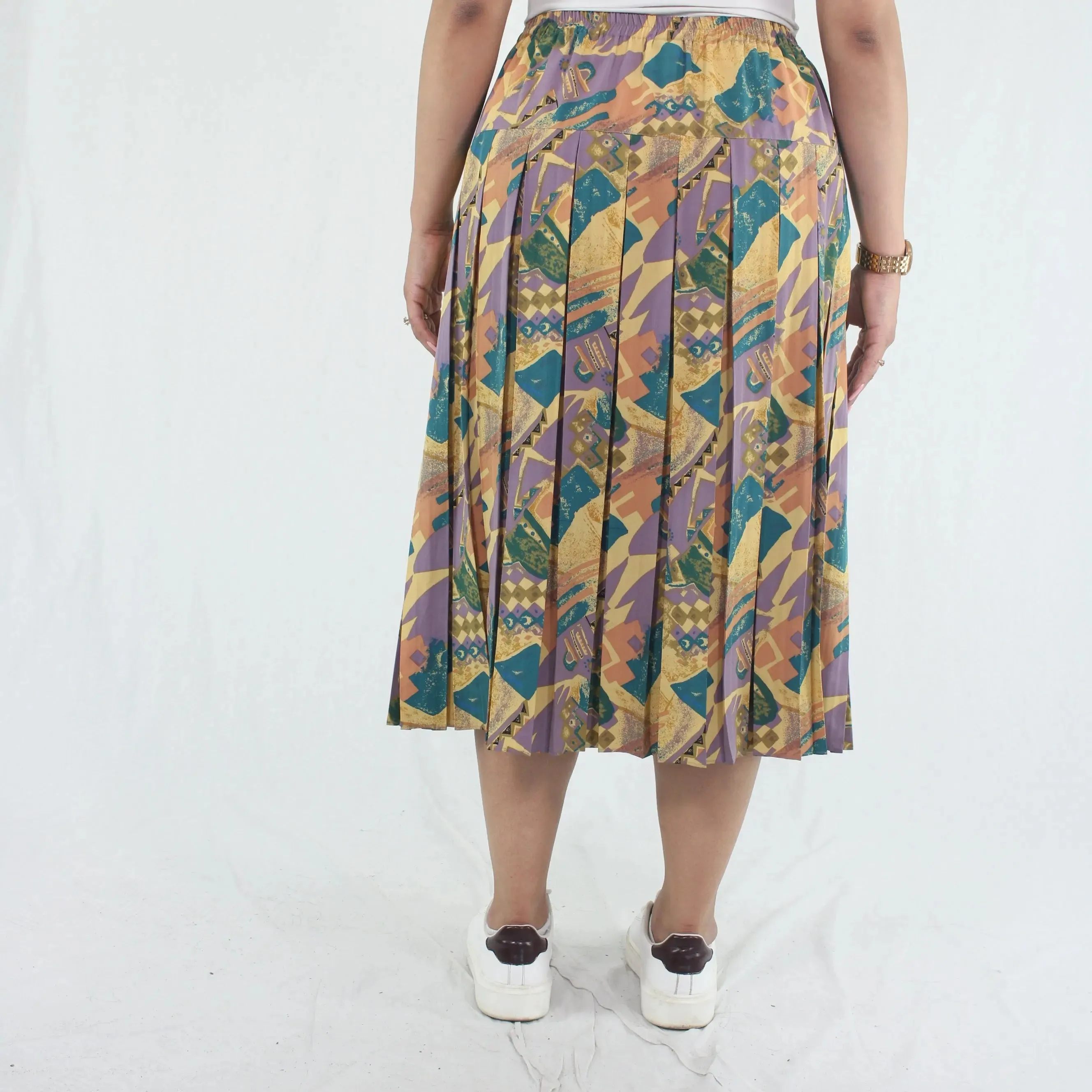 80s Patterned Pleated Skirt