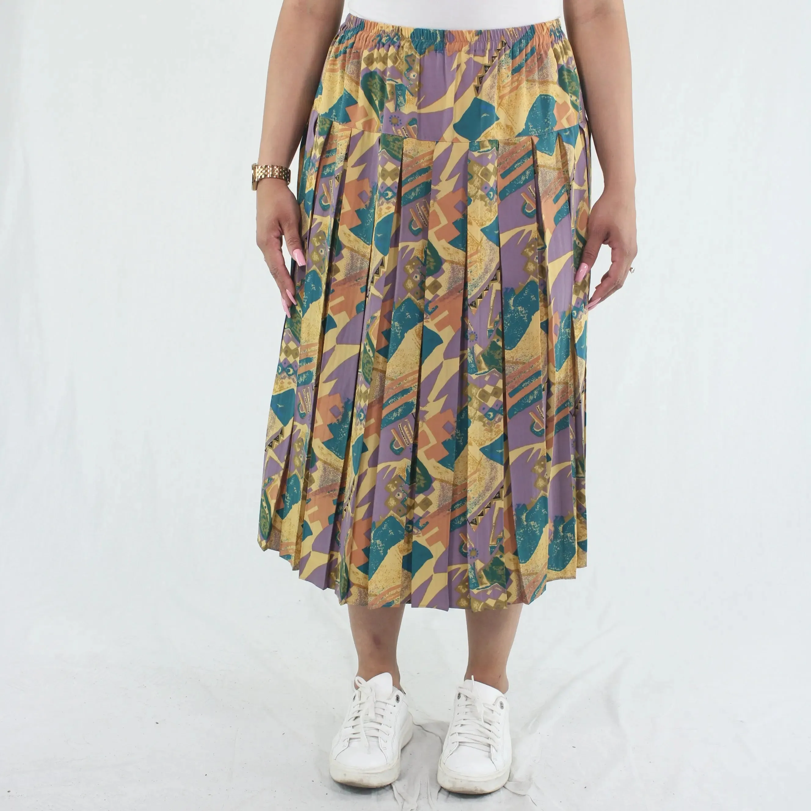 80s Patterned Pleated Skirt