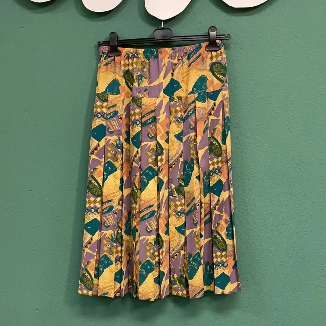 80s Patterned Pleated Skirt