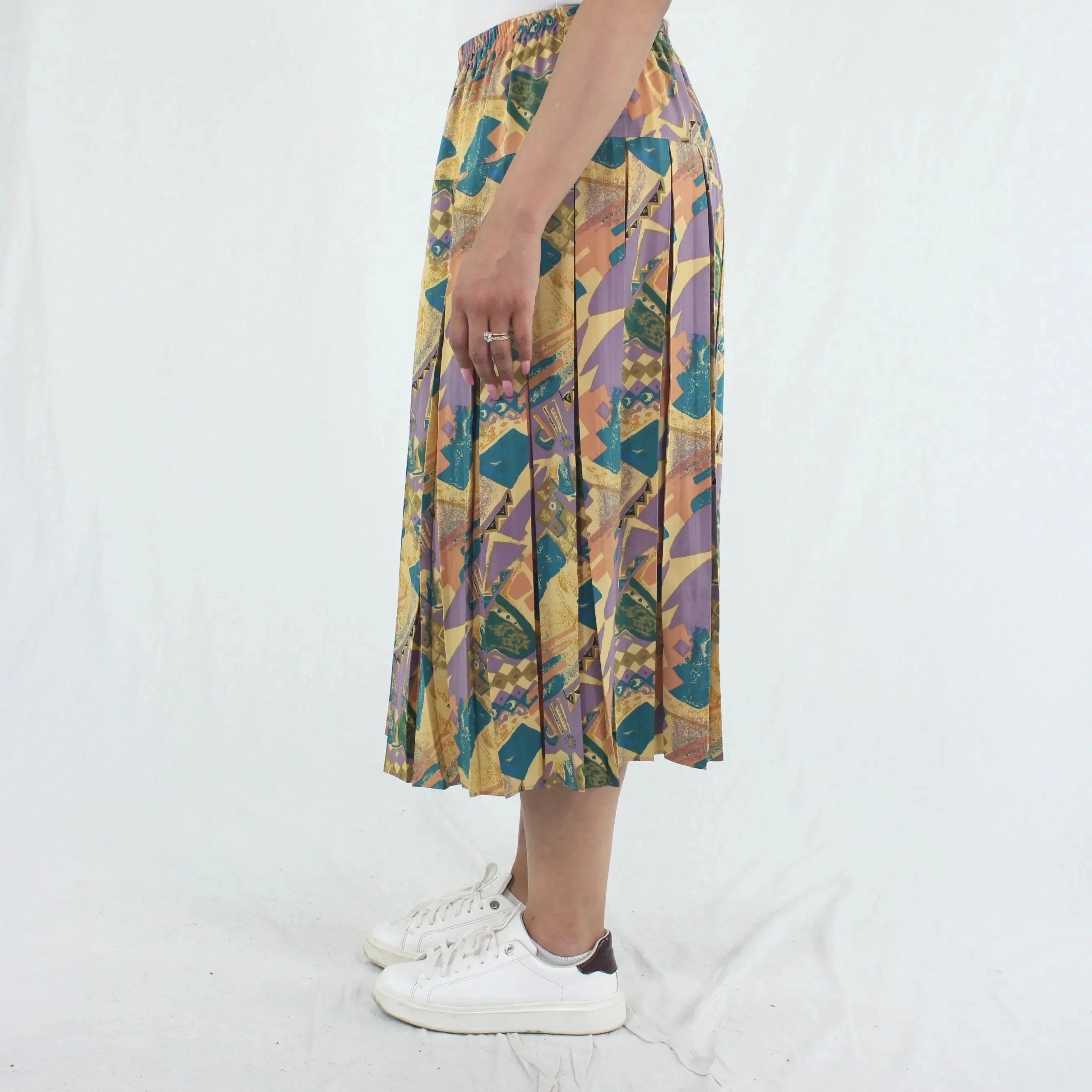 80s Patterned Pleated Skirt