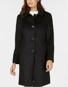 Anne Klein Single-Breasted Club-Collar Coat