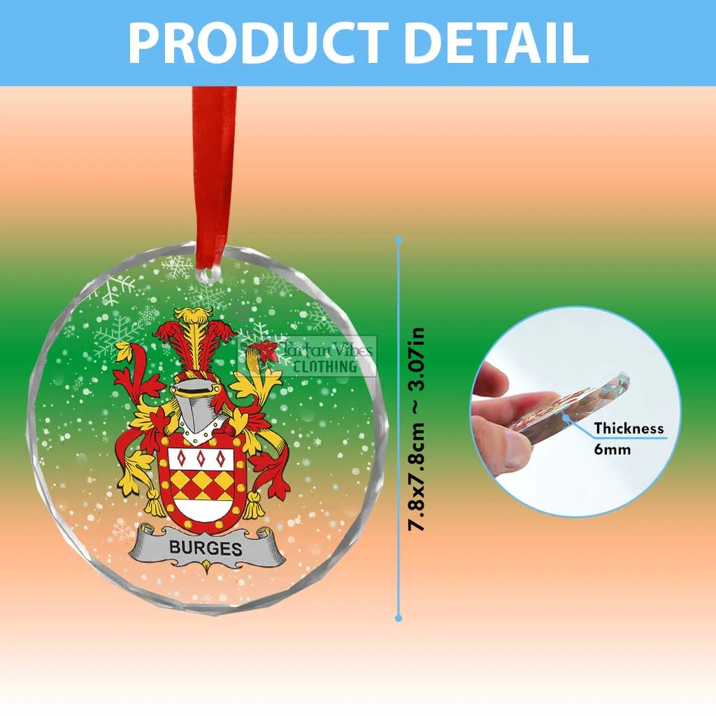 Burges Irish Clan Christmas Glass Ornament with Coat of Arms