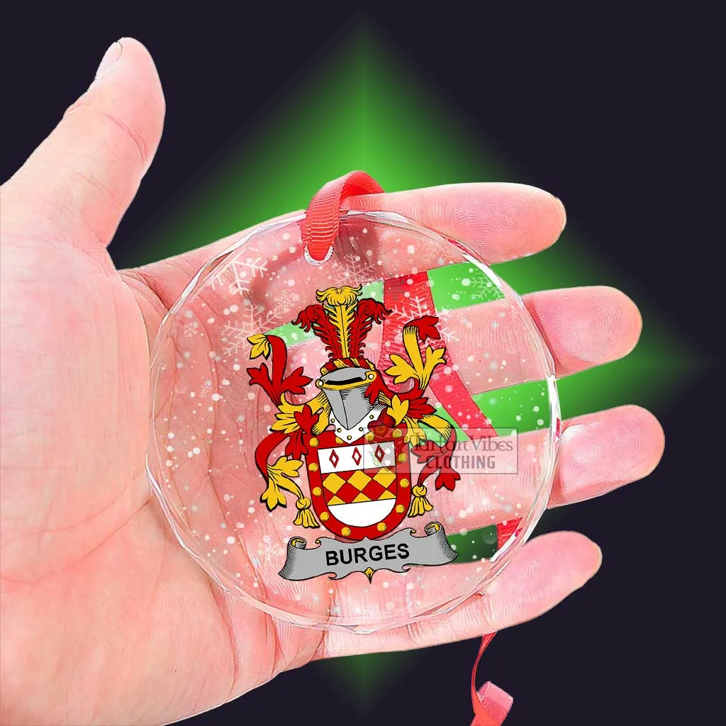 Burges Irish Clan Christmas Glass Ornament with Coat of Arms