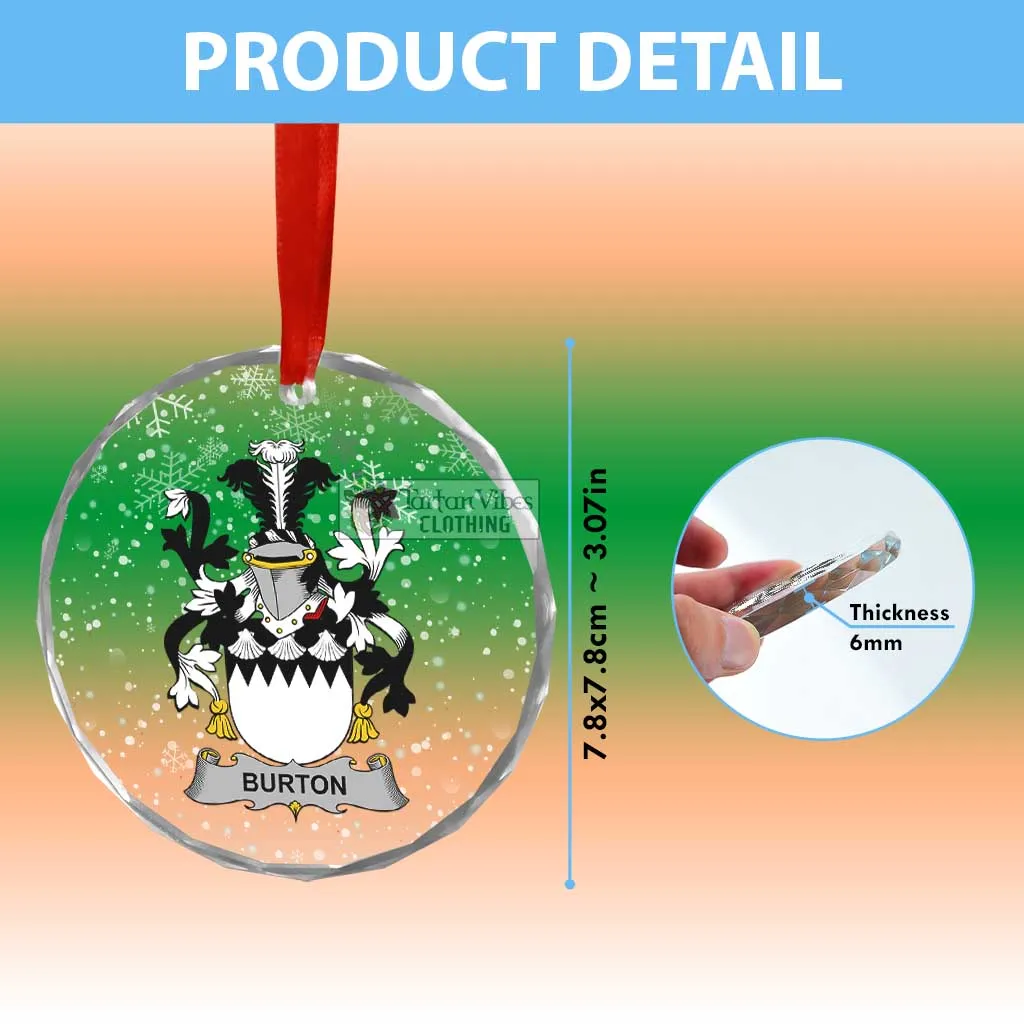 Burton Irish Clan Christmas Glass Ornament with Coat of Arms