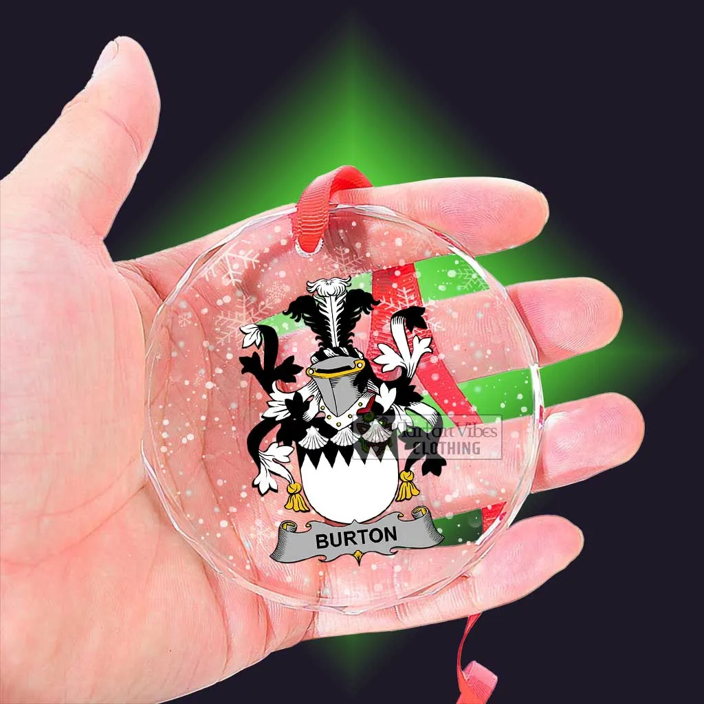 Burton Irish Clan Christmas Glass Ornament with Coat of Arms