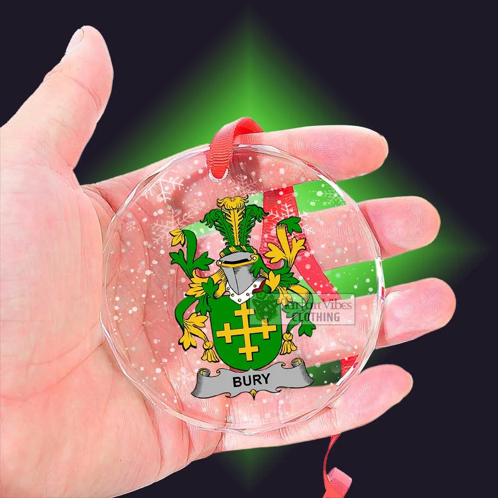 Bury Irish Clan Christmas Glass Ornament with Coat of Arms