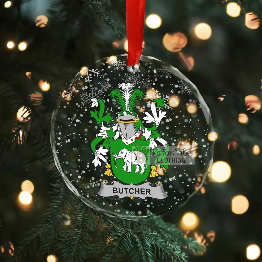 Butcher Irish Clan Christmas Glass Ornament with Coat of Arms