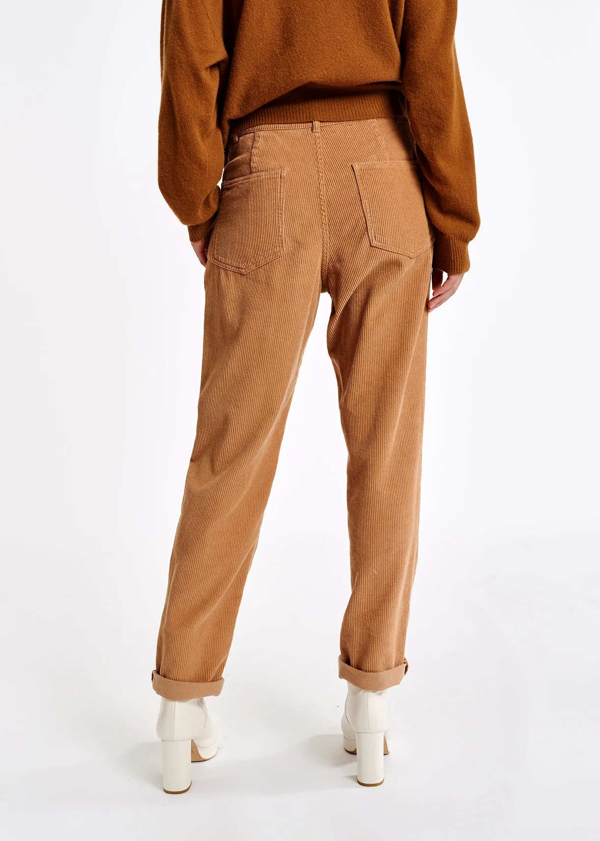 Camel cotton-corduroy pants
