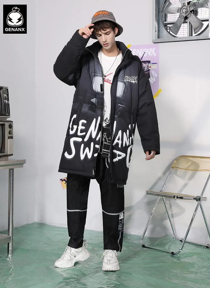 Casual Letter Print Removable Hooded Padded Coat