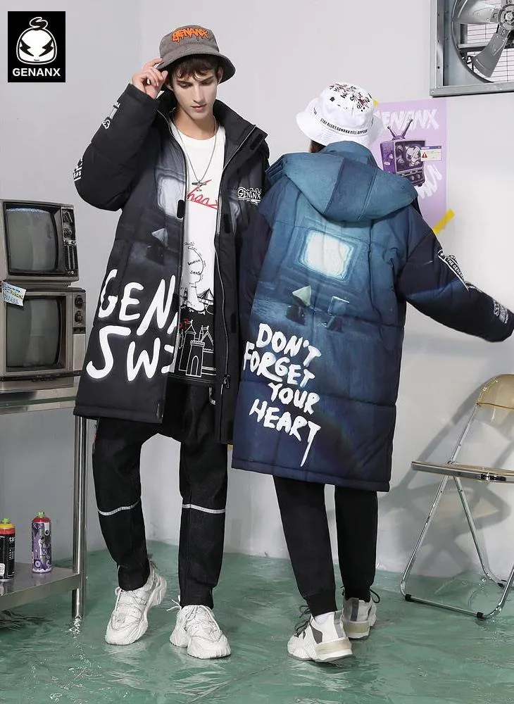 Casual Letter Print Removable Hooded Padded Coat