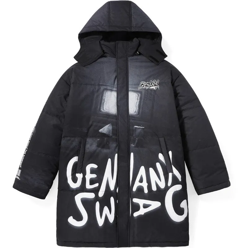 Casual Letter Print Removable Hooded Padded Coat