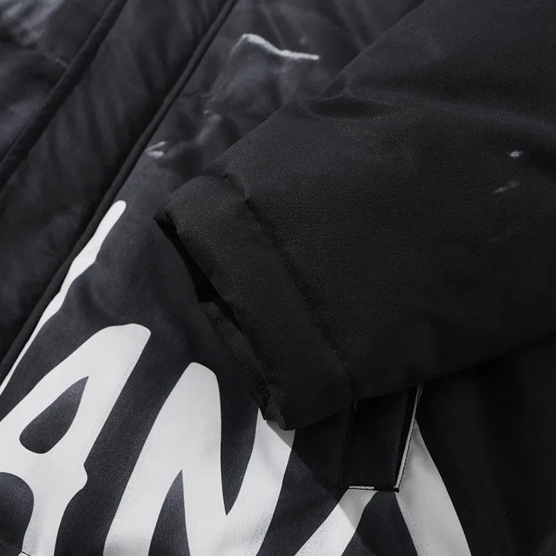 Casual Letter Print Removable Hooded Padded Coat
