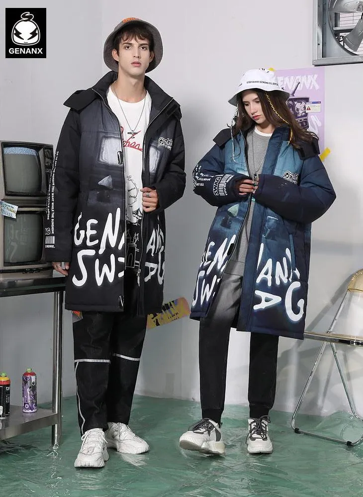 Casual Letter Print Removable Hooded Padded Coat