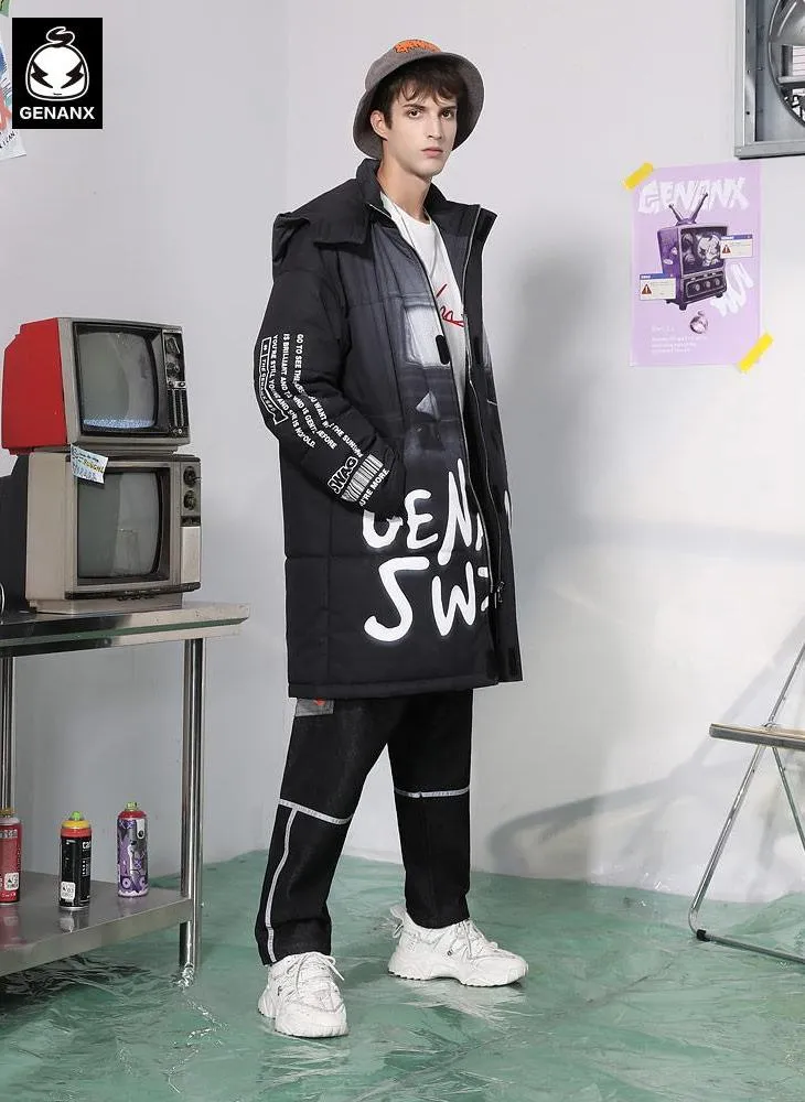 Casual Letter Print Removable Hooded Padded Coat