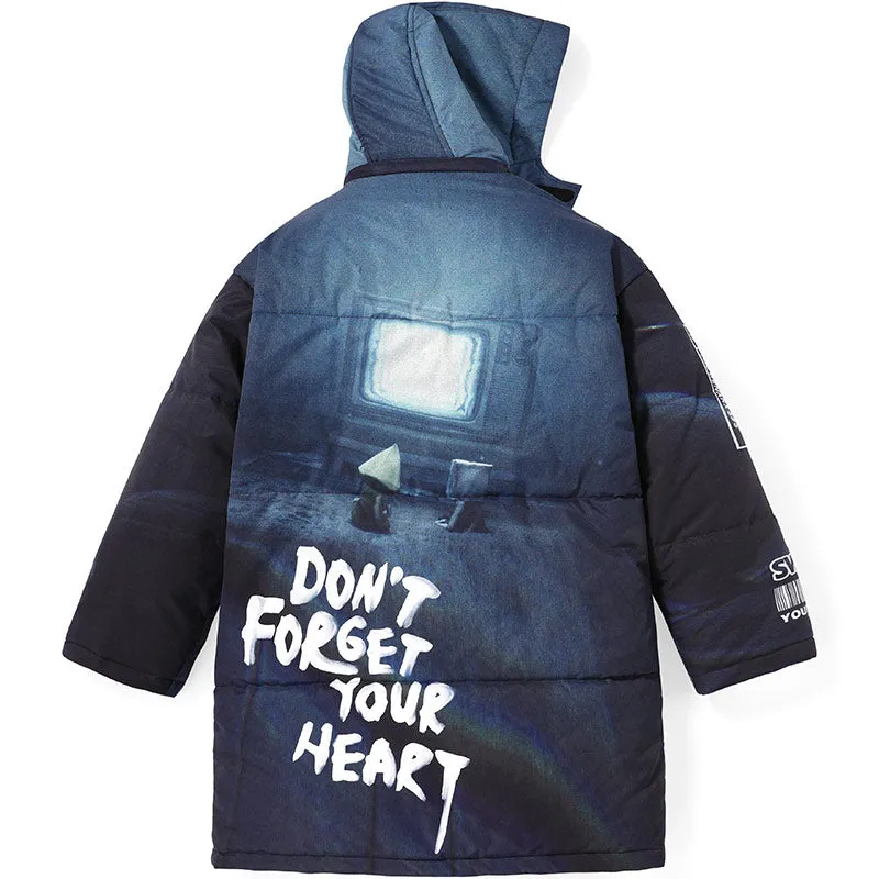 Casual Letter Print Removable Hooded Padded Coat