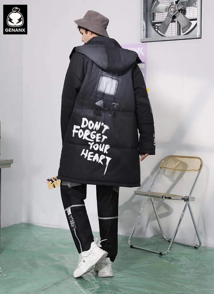 Casual Letter Print Removable Hooded Padded Coat