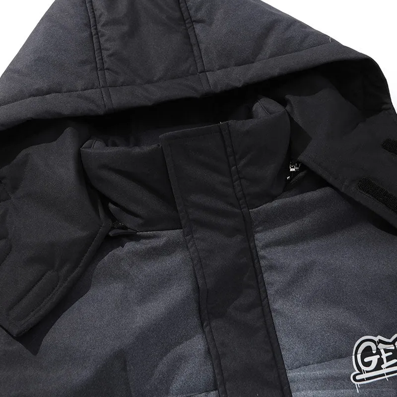Casual Letter Print Removable Hooded Padded Coat