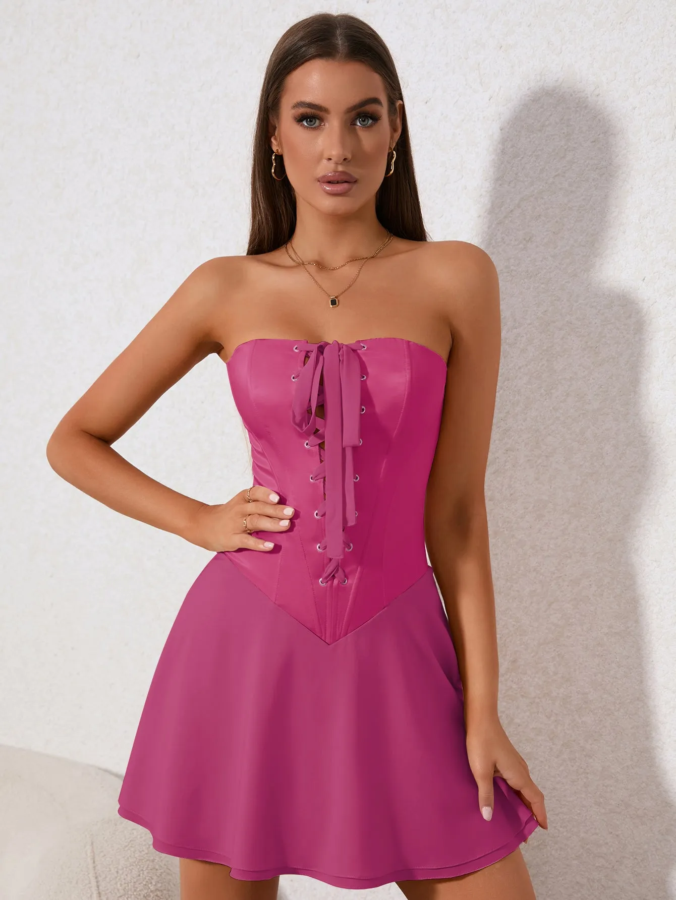 Crisscross Tie Front Corset Tube Mini Dress