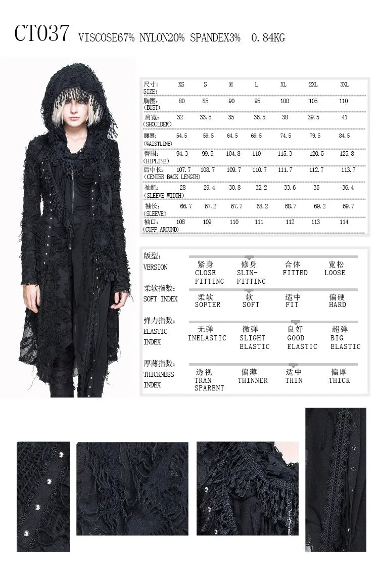 CT037 darkness ragged horn sleeve women punk long coat with cap and scarf