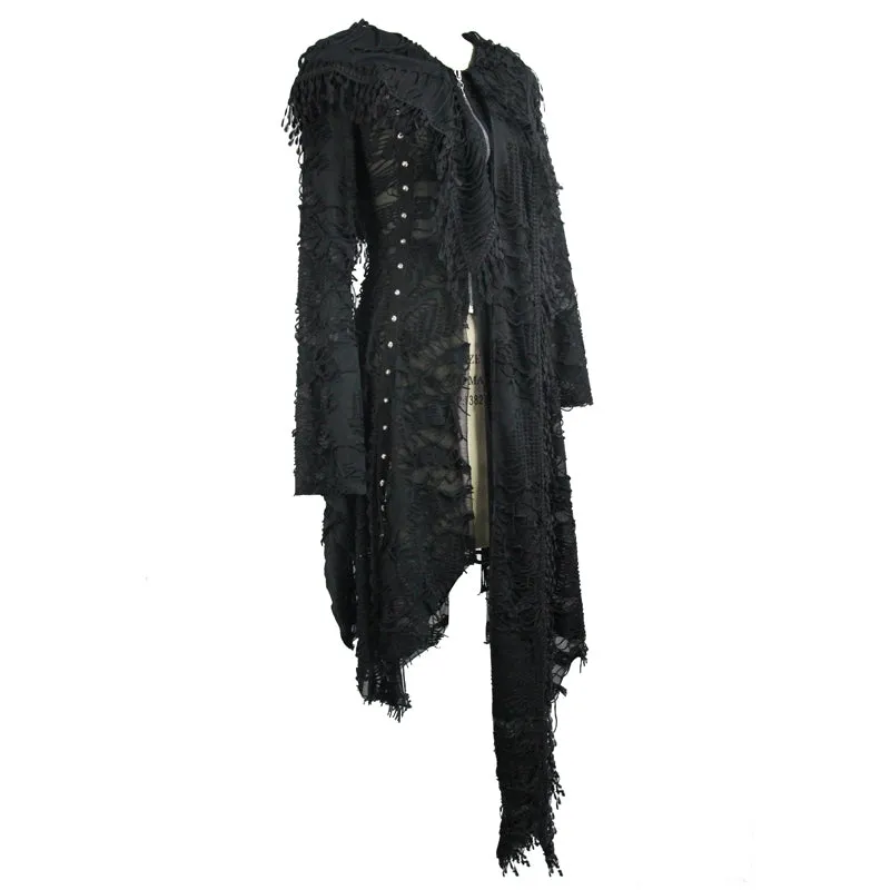 CT037 darkness ragged horn sleeve women punk long coat with cap and scarf