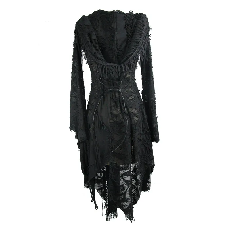 CT037 darkness ragged horn sleeve women punk long coat with cap and scarf