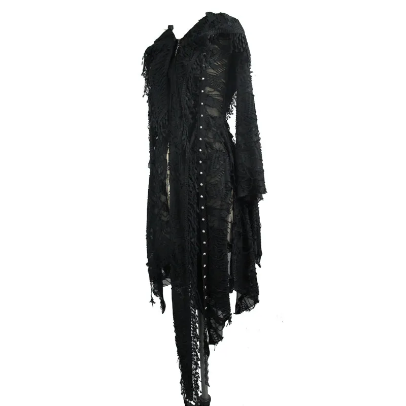 CT037 darkness ragged horn sleeve women punk long coat with cap and scarf