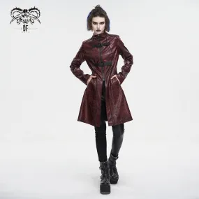 CT21302 RED Irregular rubberized faux leather contrasting stripe coat