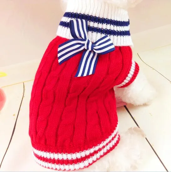 Cute Ribbon Knitted Winter Outfit Small Dog Sweatshirt