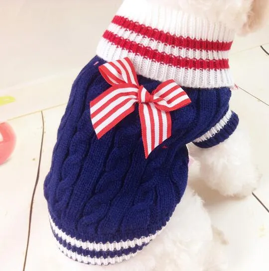 Cute Ribbon Knitted Winter Outfit Small Dog Sweatshirt