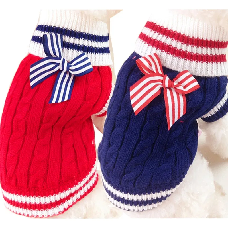 Cute Ribbon Knitted Winter Outfit Small Dog Sweatshirt