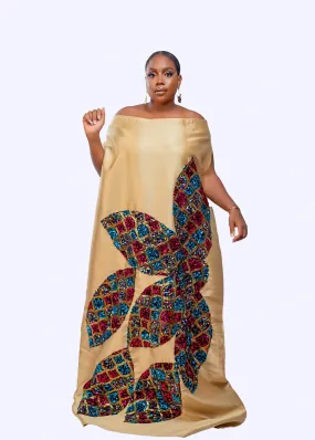 Gold Goddess Maxi African kaftan boubou mikado silk dress with multicolored sequin