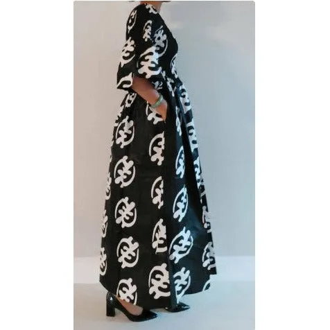 Gye Nyame Long Smocked Maxi Dress - Black White