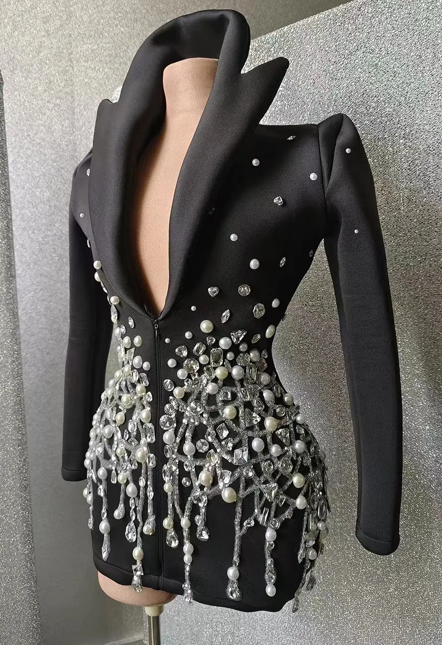 Handmade Crystal Pearls Beaded Blazer