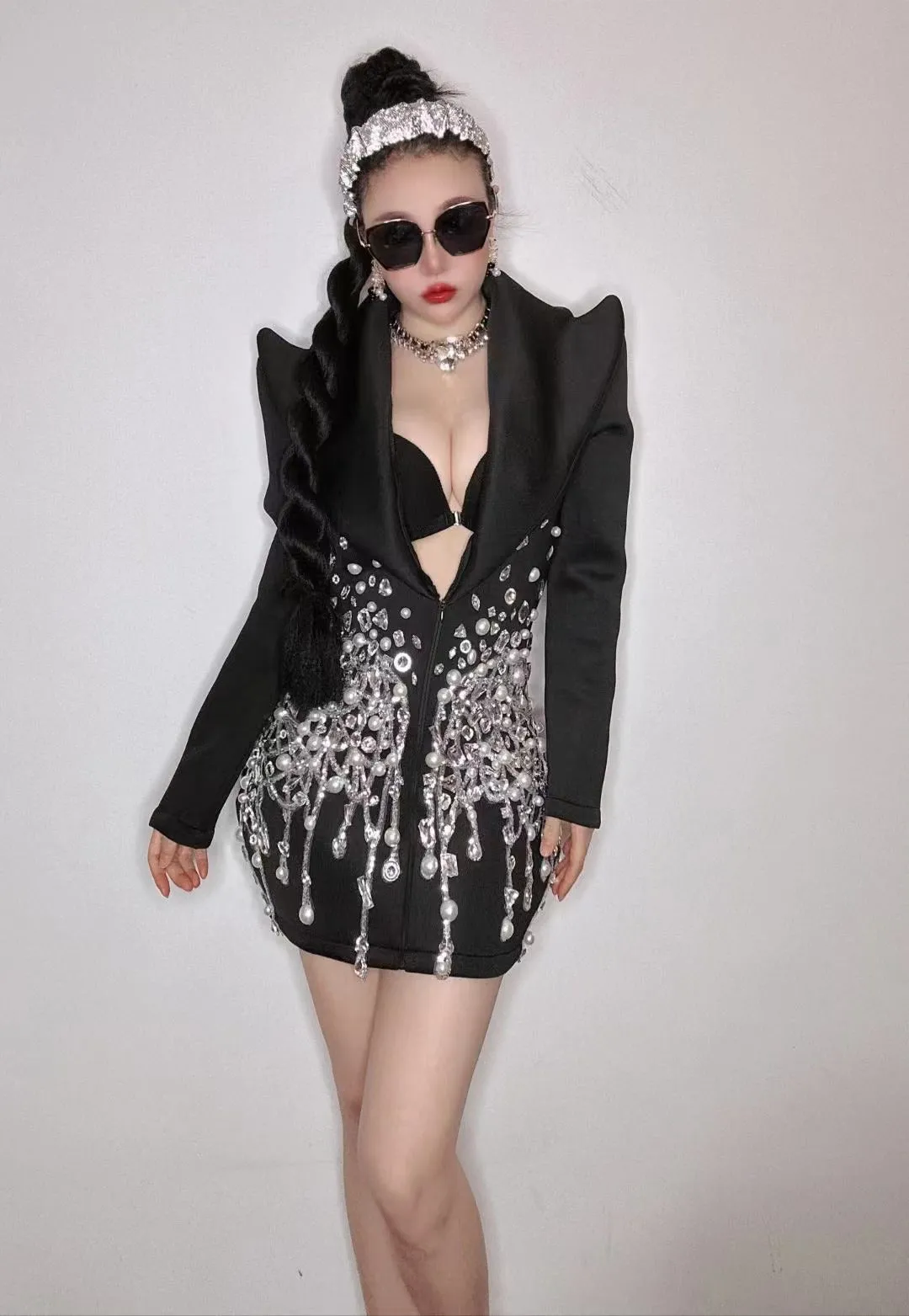 Handmade Crystal Pearls Beaded Blazer