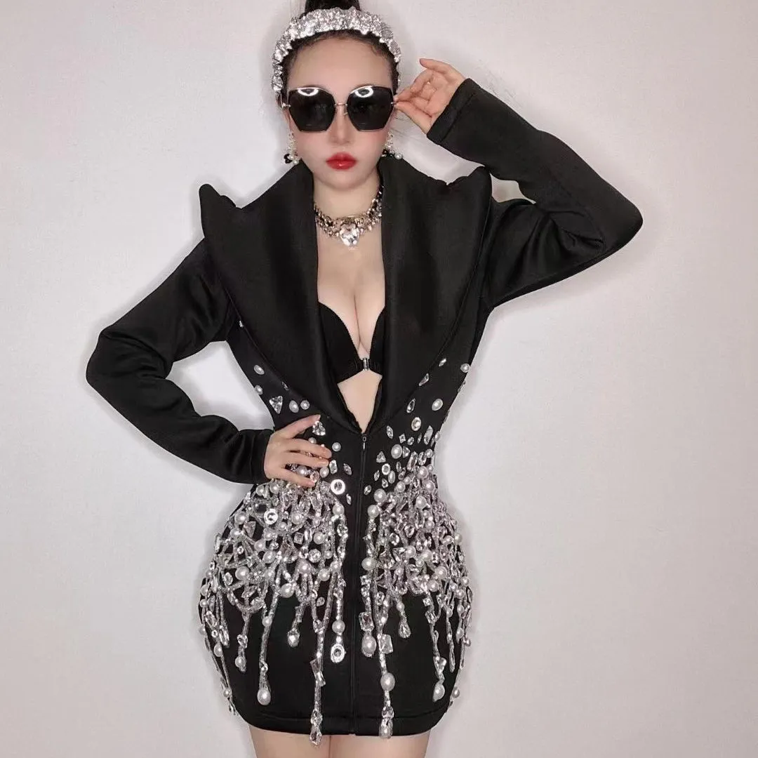 Handmade Crystal Pearls Beaded Blazer
