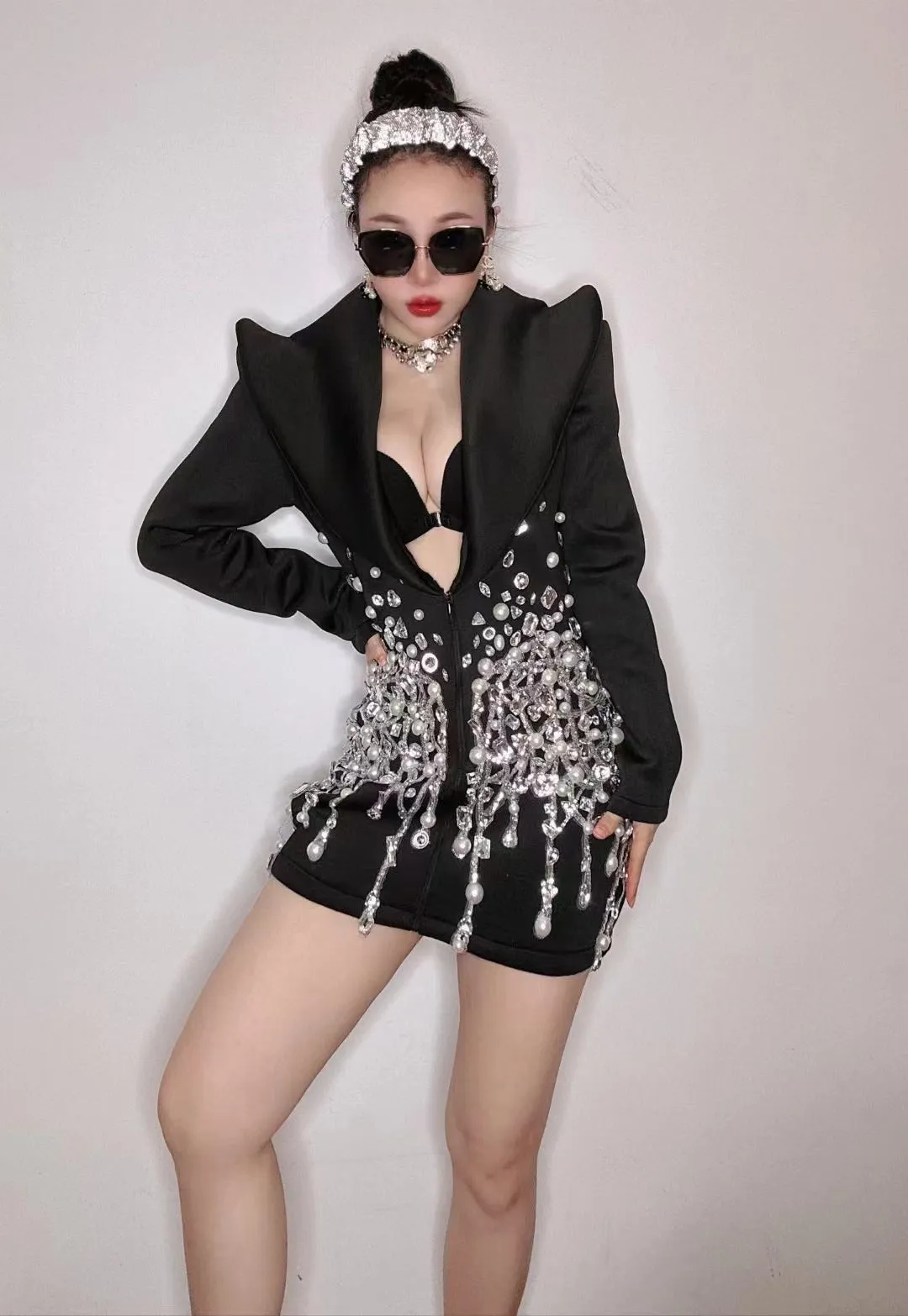 Handmade Crystal Pearls Beaded Blazer