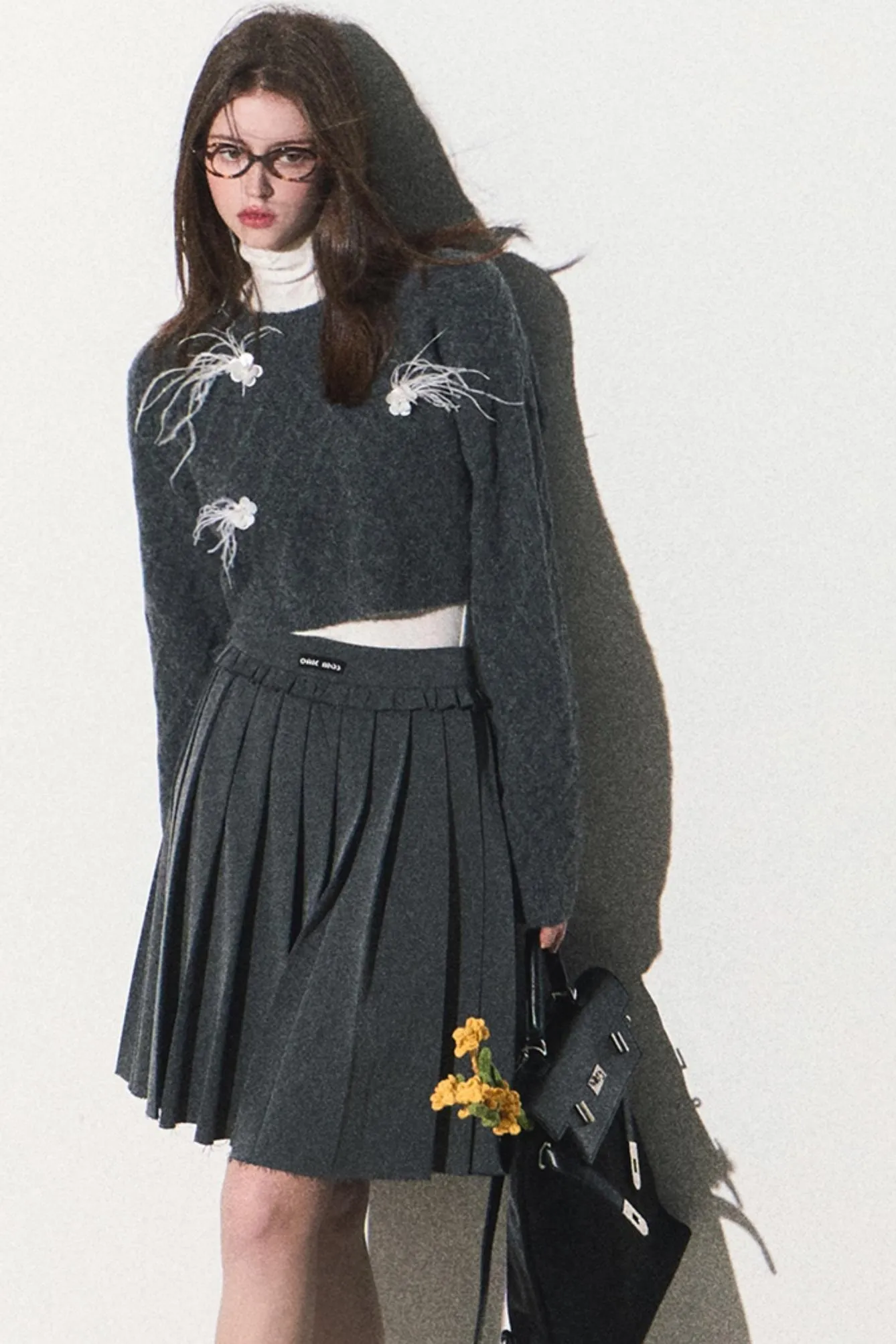 High-Waisted Pleated Umbrella Skirt