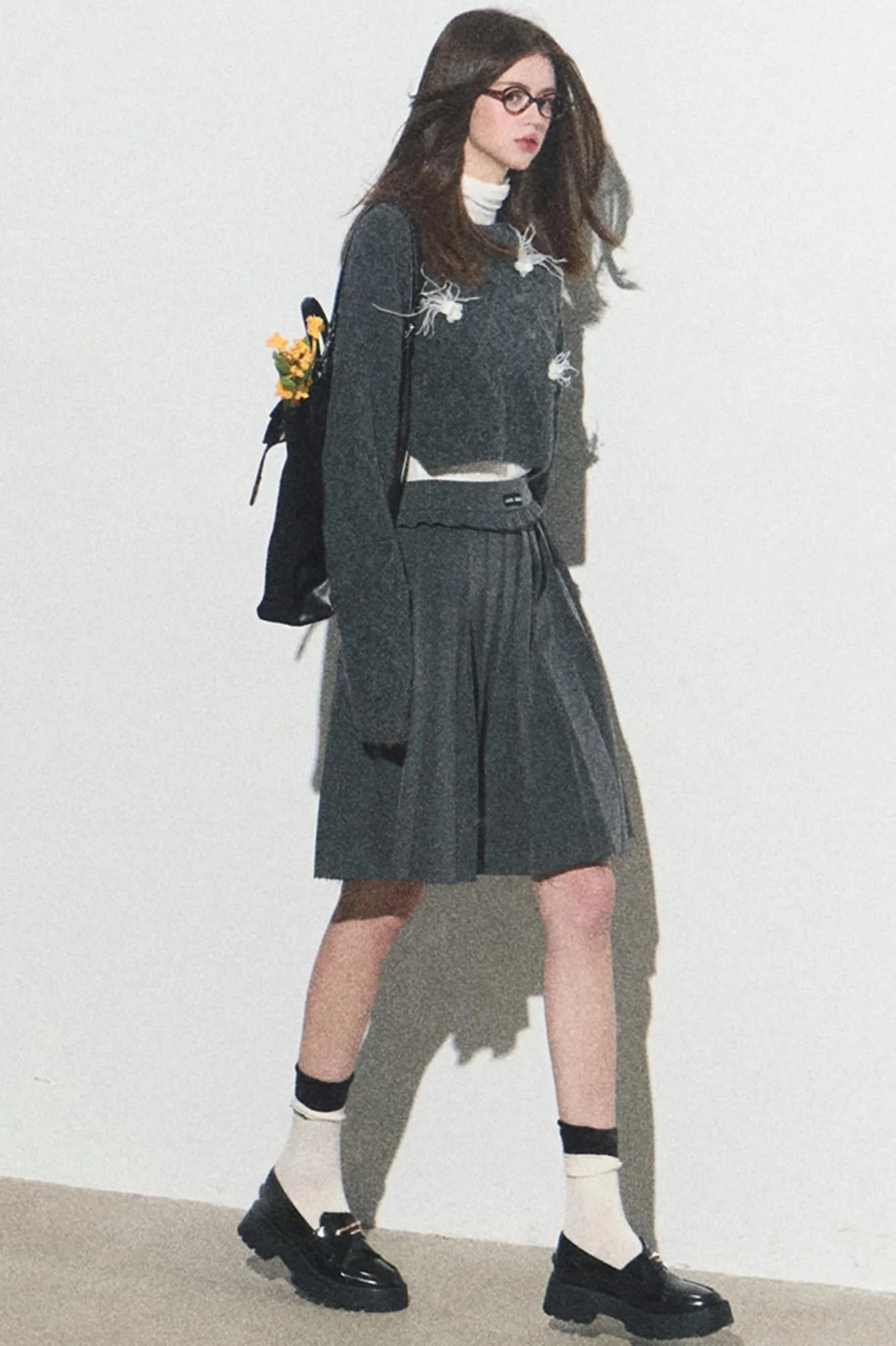 High-Waisted Pleated Umbrella Skirt
