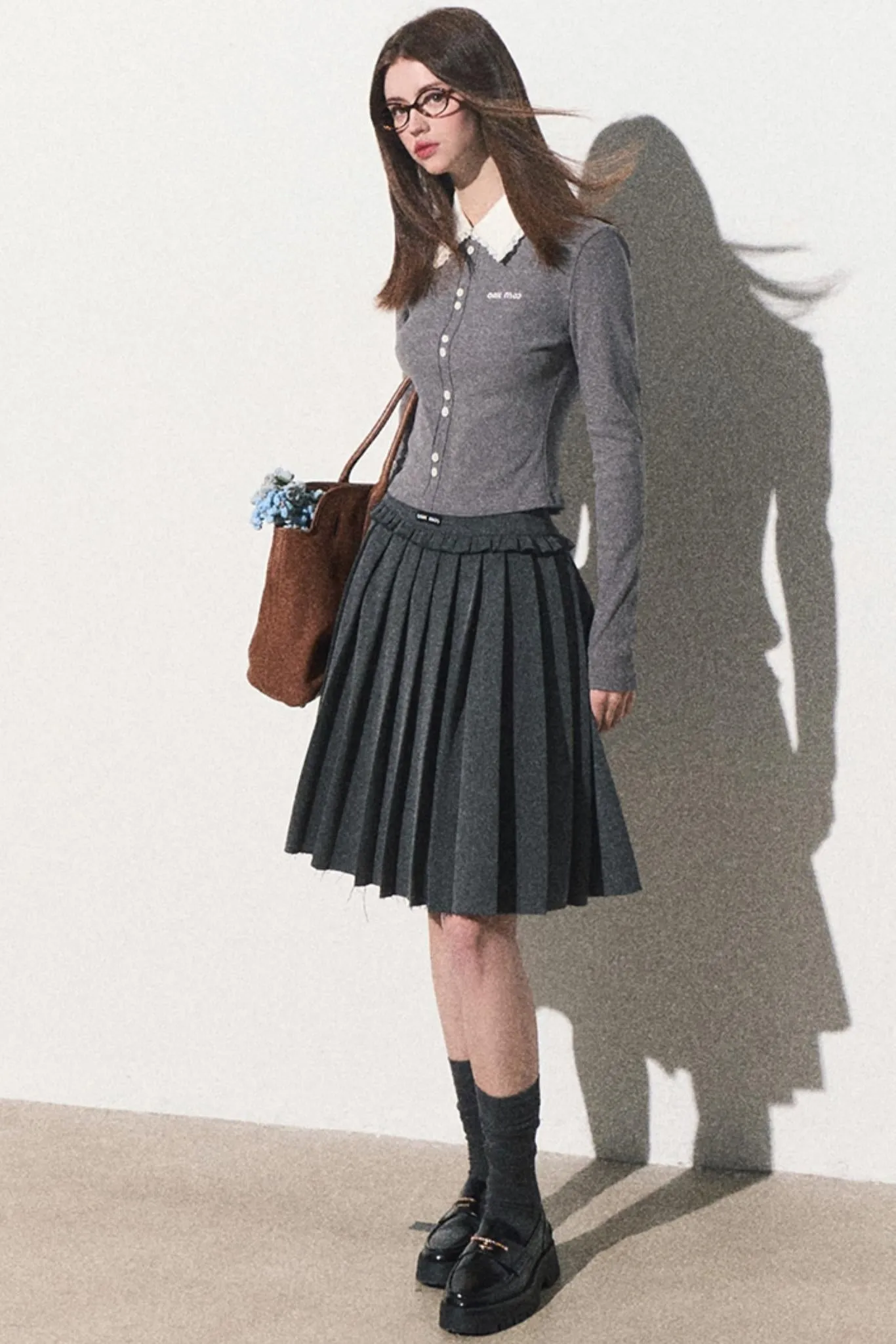 High-Waisted Pleated Umbrella Skirt