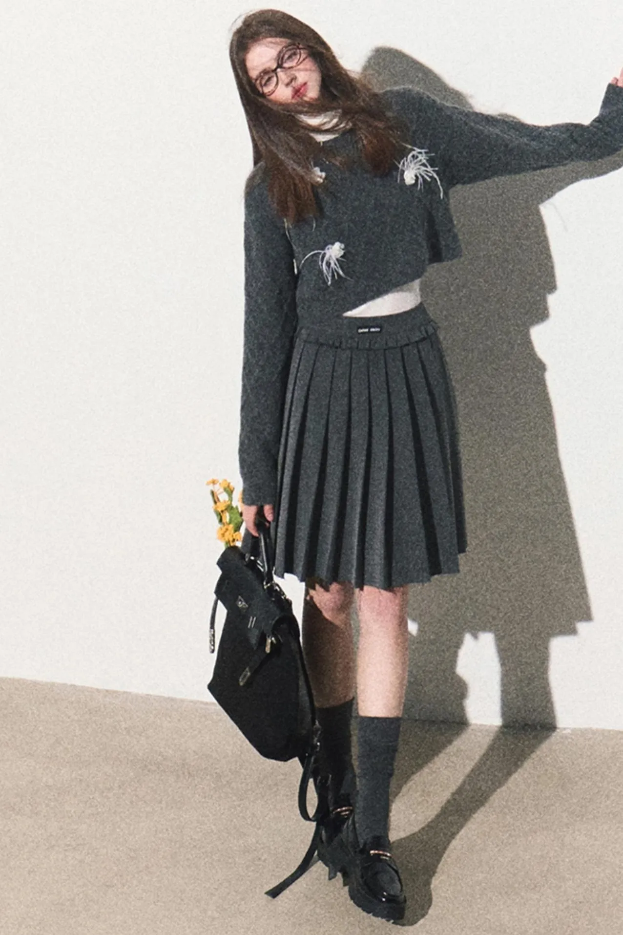 High-Waisted Pleated Umbrella Skirt