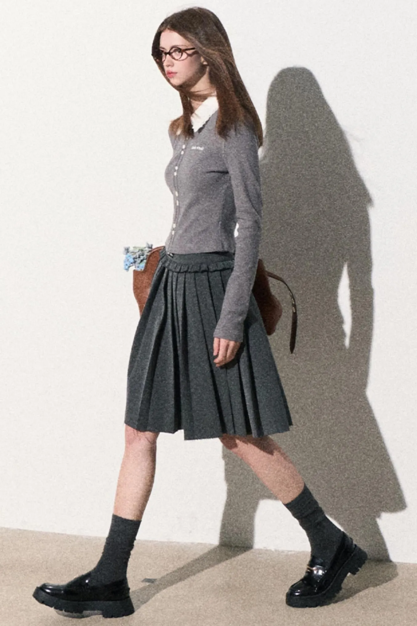 High-Waisted Pleated Umbrella Skirt