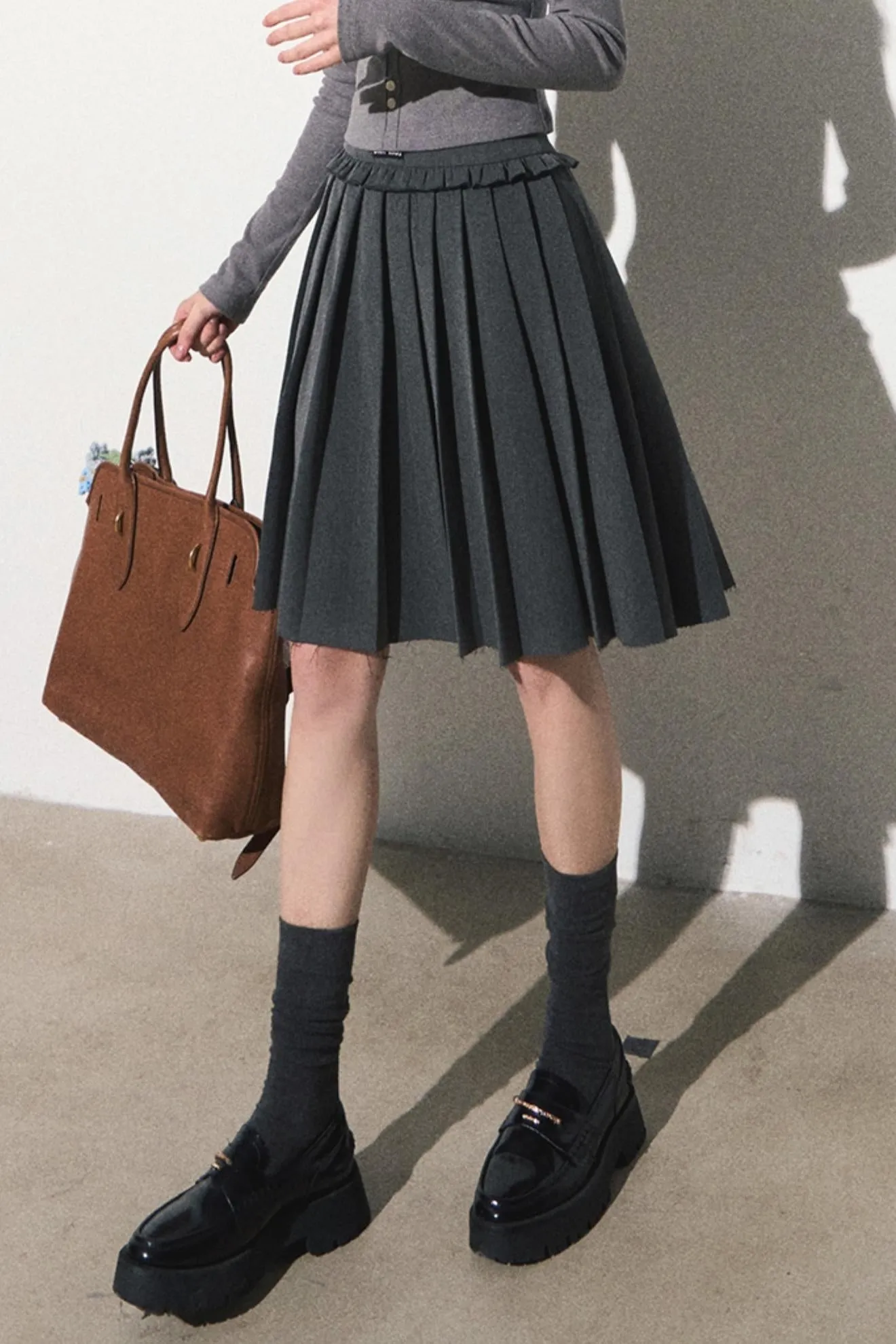 High-Waisted Pleated Umbrella Skirt