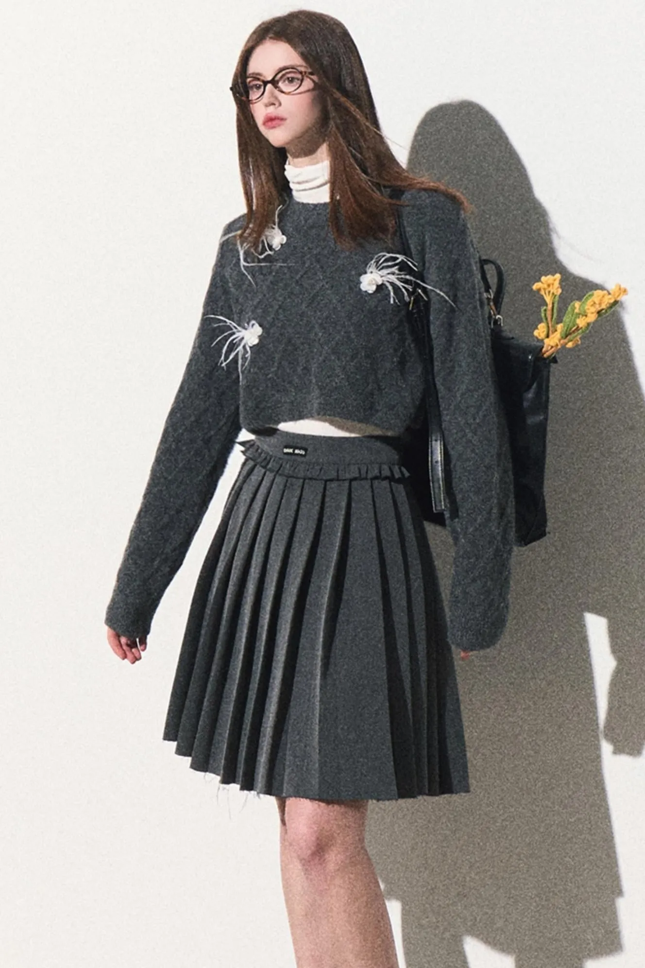High-Waisted Pleated Umbrella Skirt