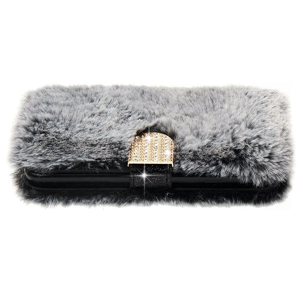 L-FADNUT Luxury Cute Fur Fluffy Wallet Phone Case For iPhone 11 Pro Max Xr X Xs Apple 6 6S Plus 7 8 5 5S SE Soft Leather Cover