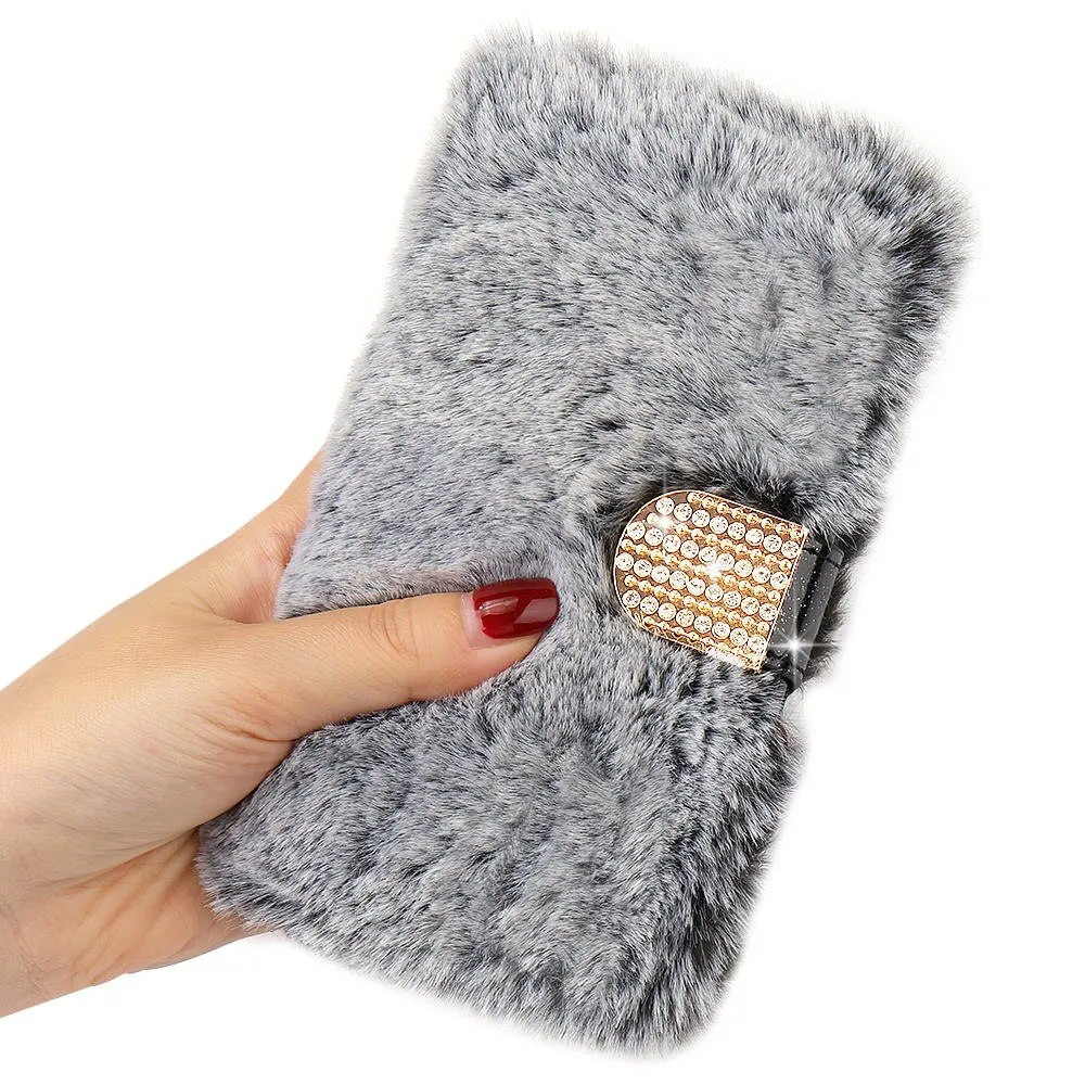 L-FADNUT Luxury Cute Fur Fluffy Wallet Phone Case For iPhone 11 Pro Max Xr X Xs Apple 6 6S Plus 7 8 5 5S SE Soft Leather Cover