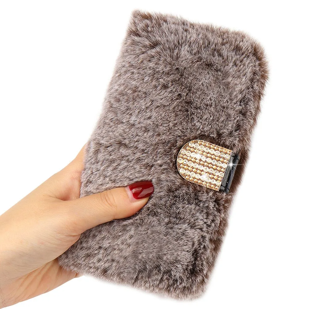 L-FADNUT Luxury Cute Fur Fluffy Wallet Phone Case For iPhone 11 Pro Max Xr X Xs Apple 6 6S Plus 7 8 5 5S SE Soft Leather Cover
